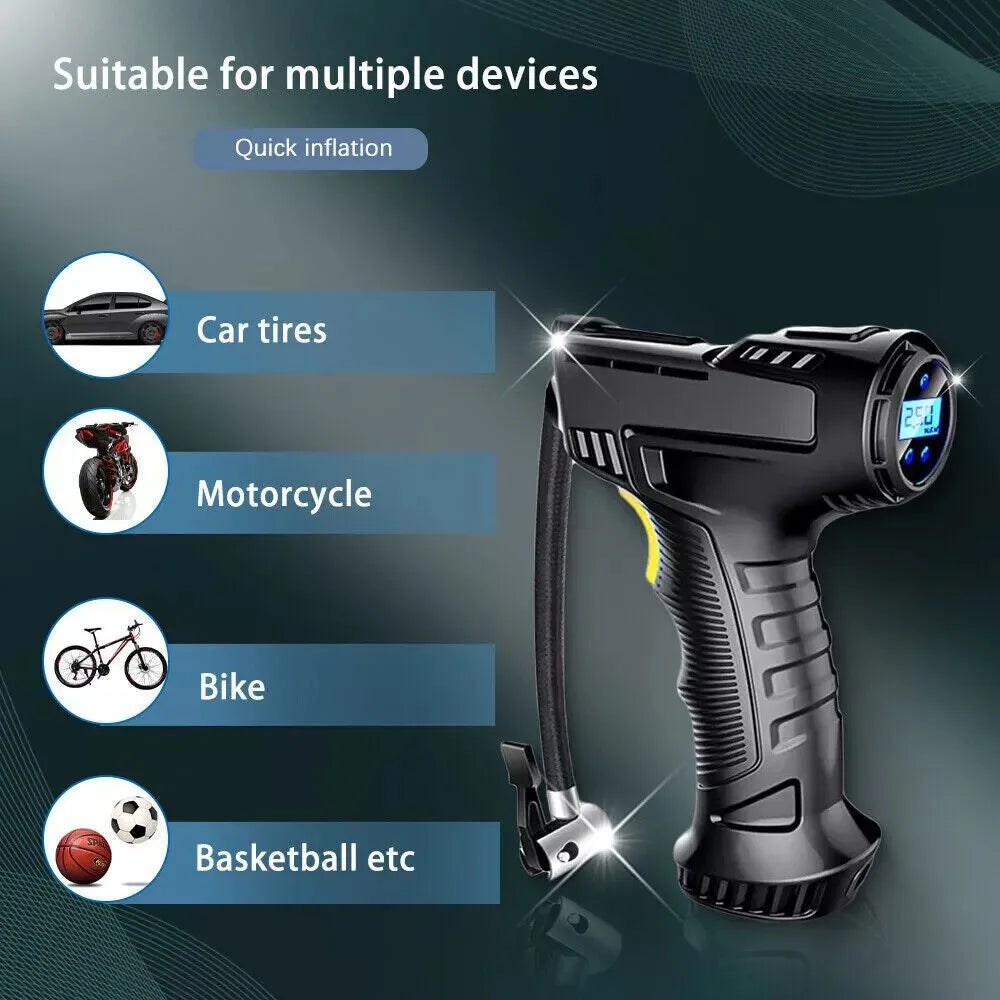 Cordless 12V Electric Tyre Inflator Pump for Cars, Bikes and Motorcycles