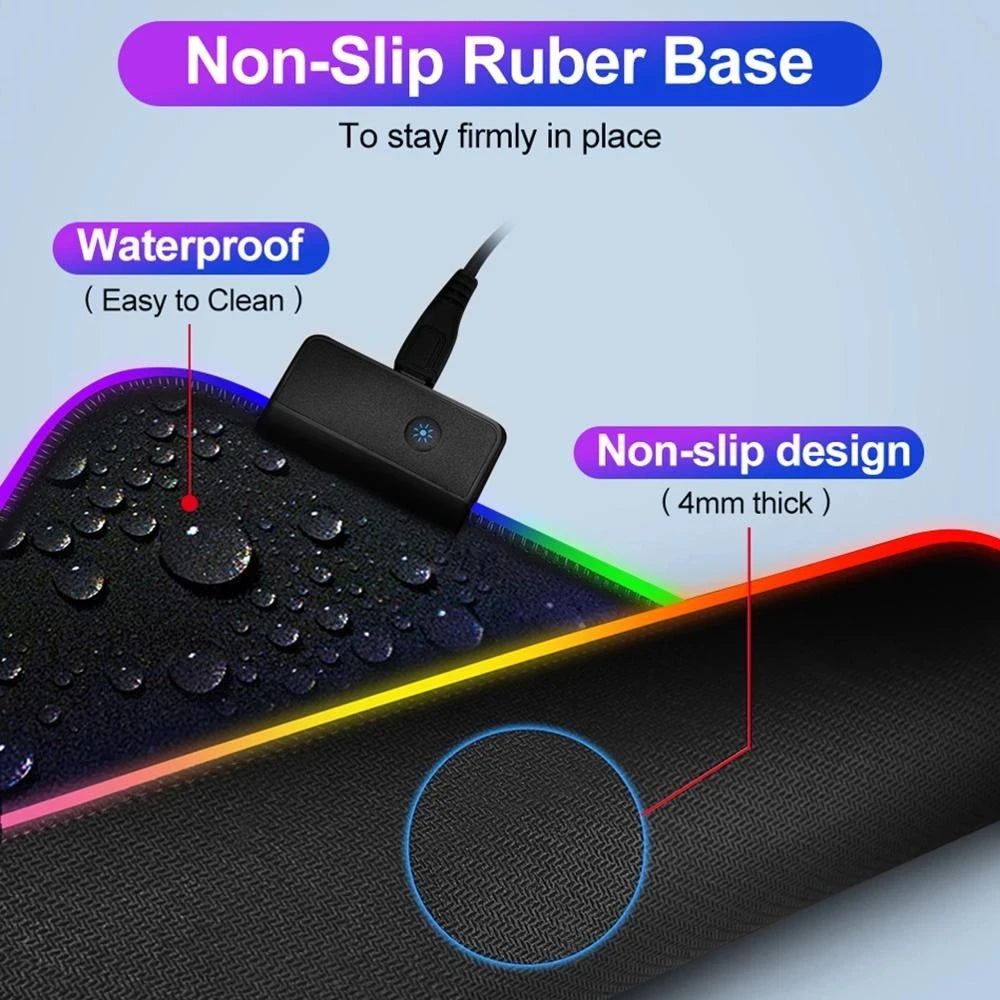LED Light Desk Mat, RGB Mouse Pad and Keyboard Cover, Waterproof