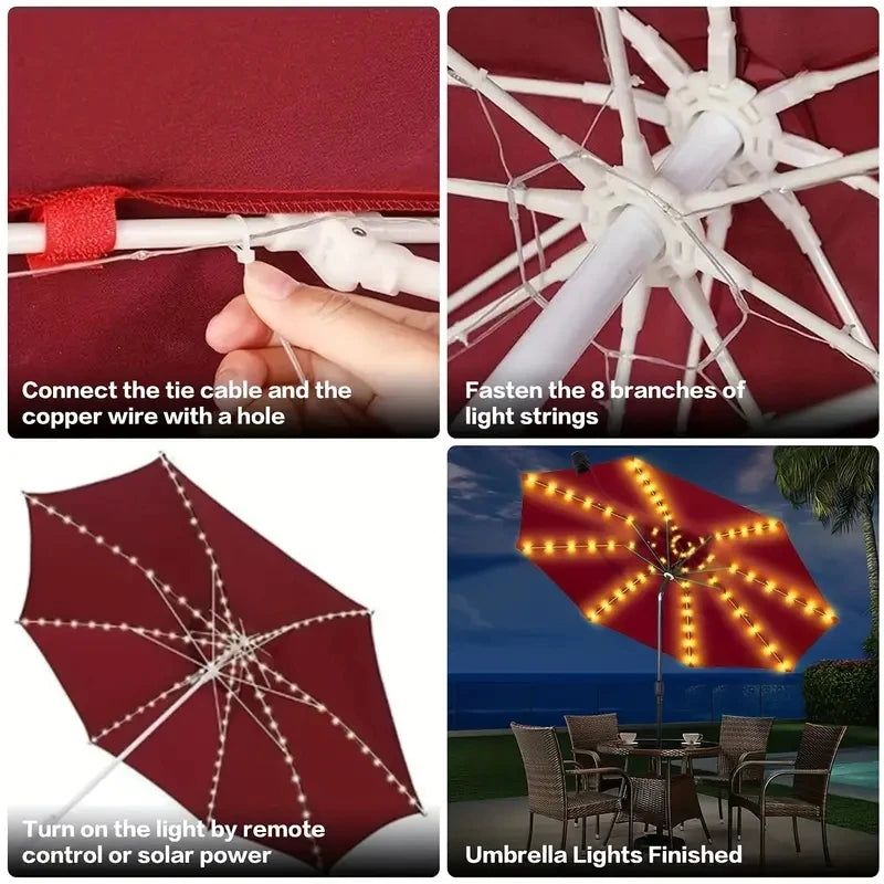 104 LED Solar Umbrella String Lights, 8 Modes, Waterproof