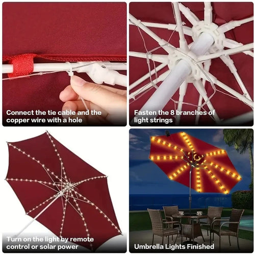 104 LED Solar Umbrella String Lights, 8 Modes, Waterproof