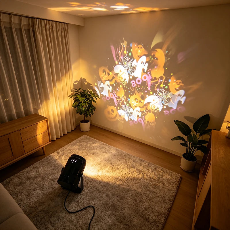 Halloween LED Pattern Projector Light, Rotatable, Ghost, Pumpkin and Spider