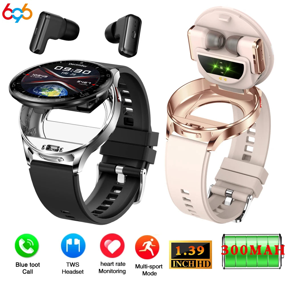 2-in-1 Smart Watch with Built-in TWS Earphones, 1.39"