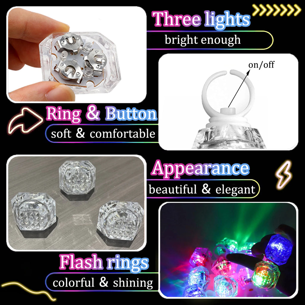 Flashing LED Light-Up Diamond Rings, 10 to 50 Pack Party Favours