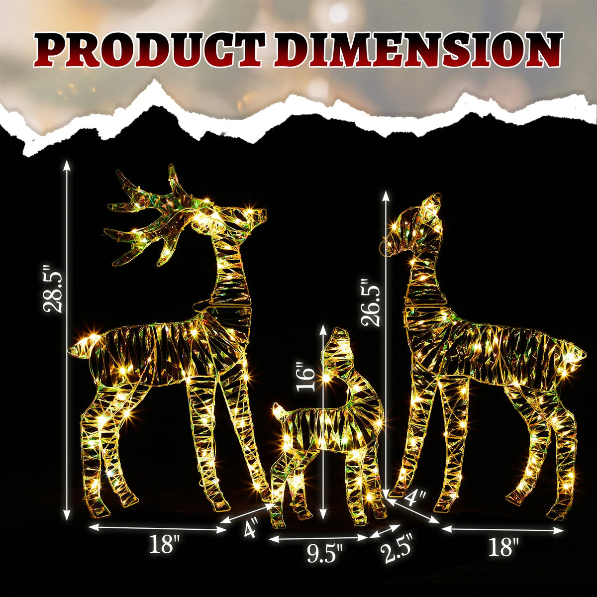 3-Piece Lighted Iridescent Reindeer Family, 110 Warm White LEDs