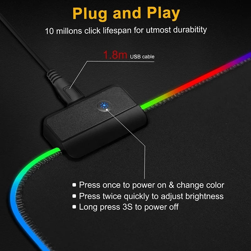 LED Light Desk Mat, RGB Mouse Pad and Keyboard Cover, Waterproof