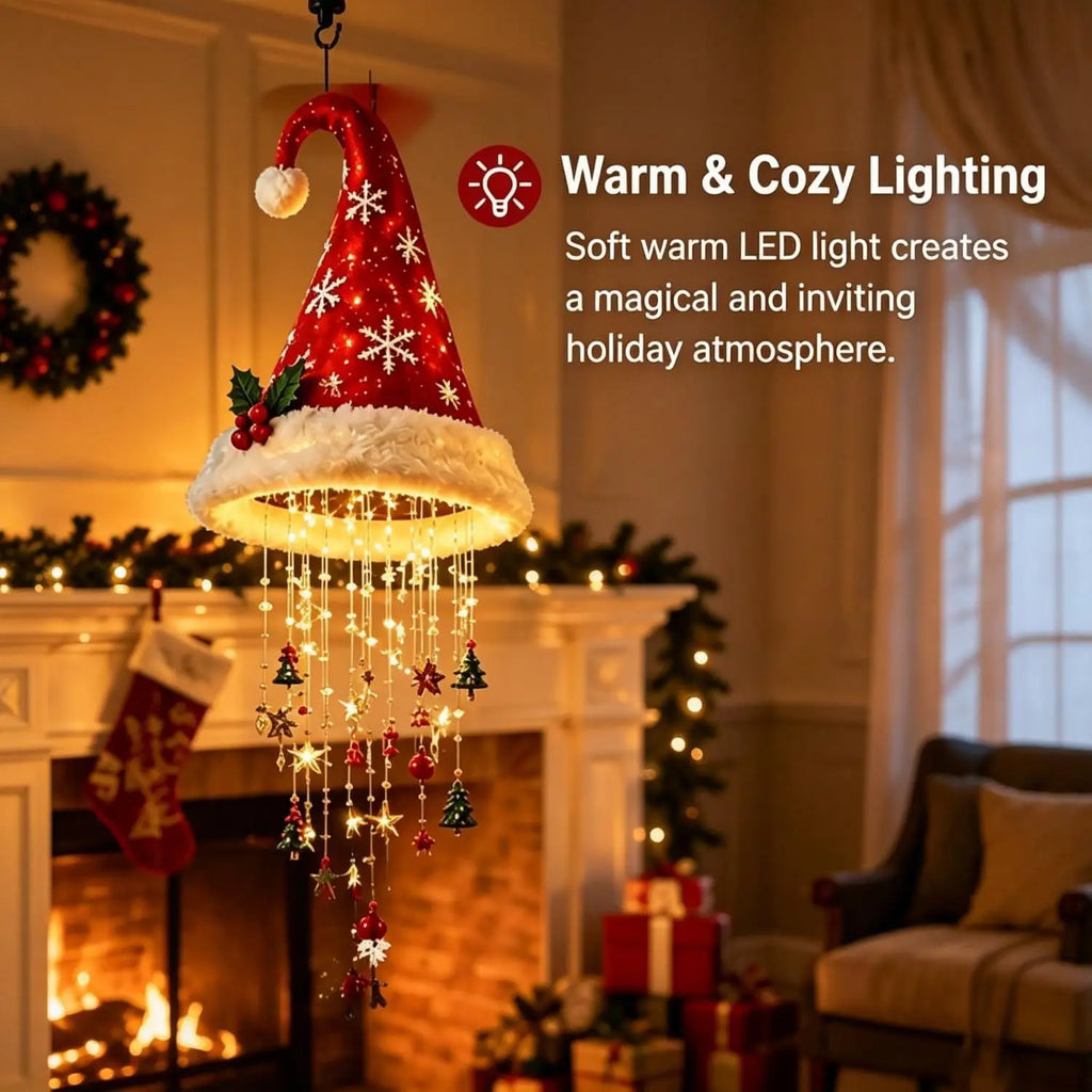 Christmas Santa Hat Hanging Light with Tassel, Bell and Star
