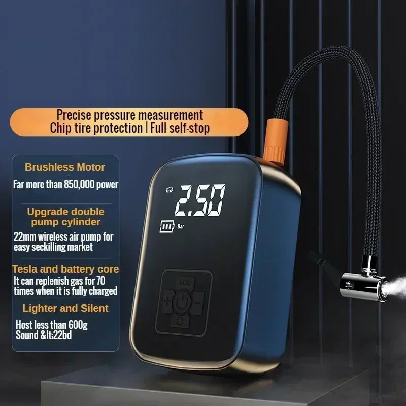 Portable Wireless Car Air Pump, 30L/min with Digital Pressure Preset and Auto Stop