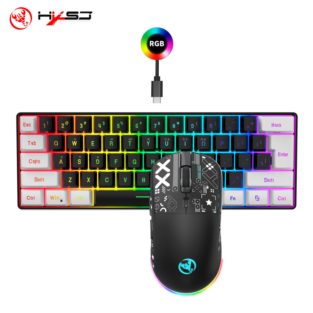 60% RGB Backlit Gaming Keyboard and Wireless Mouse Set, 61-Key