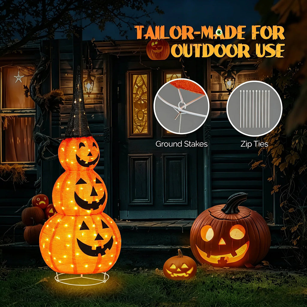 5ft Collapsible Pop-Up Lighted Halloween Pumpkin, 100 LED