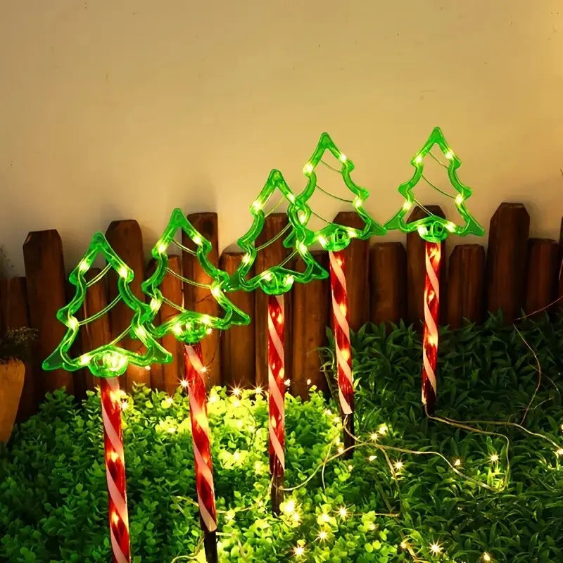 5 Piece Solar Candy Christmas Tree Garden Stake Lights