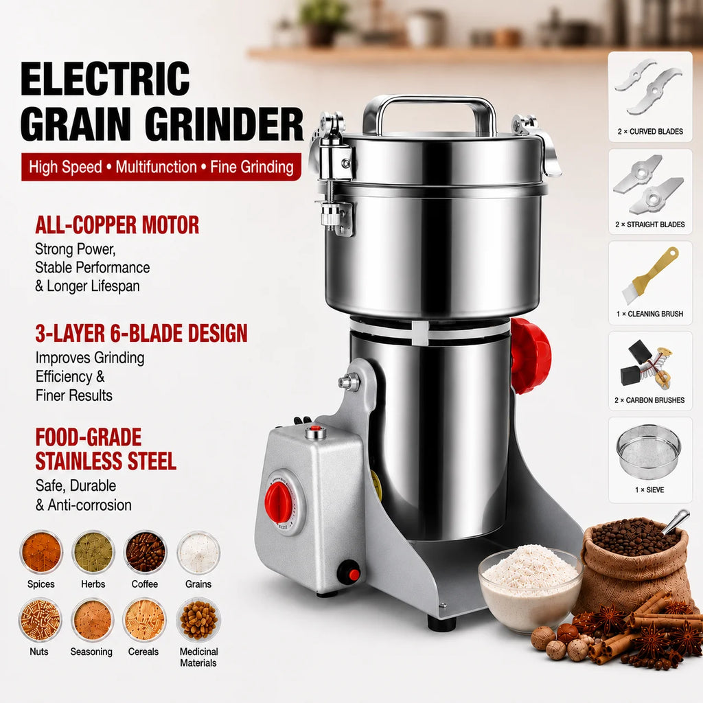 800g Electric Grain Mill, Stainless Steel Pulverizer for Herbs, Grains and Spices