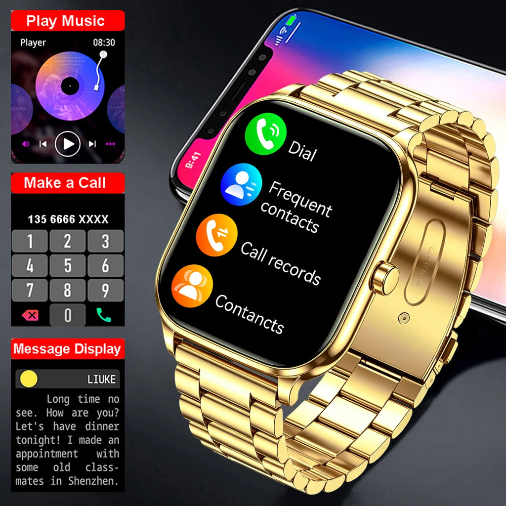 Gold Smart Watch 1.83" HD Screen with Wireless Calls, IP68