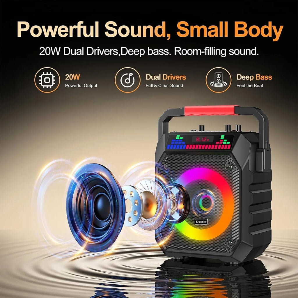 Karaoke Machine with 2 Wireless Microphones, RGB Lights, Bluetooth