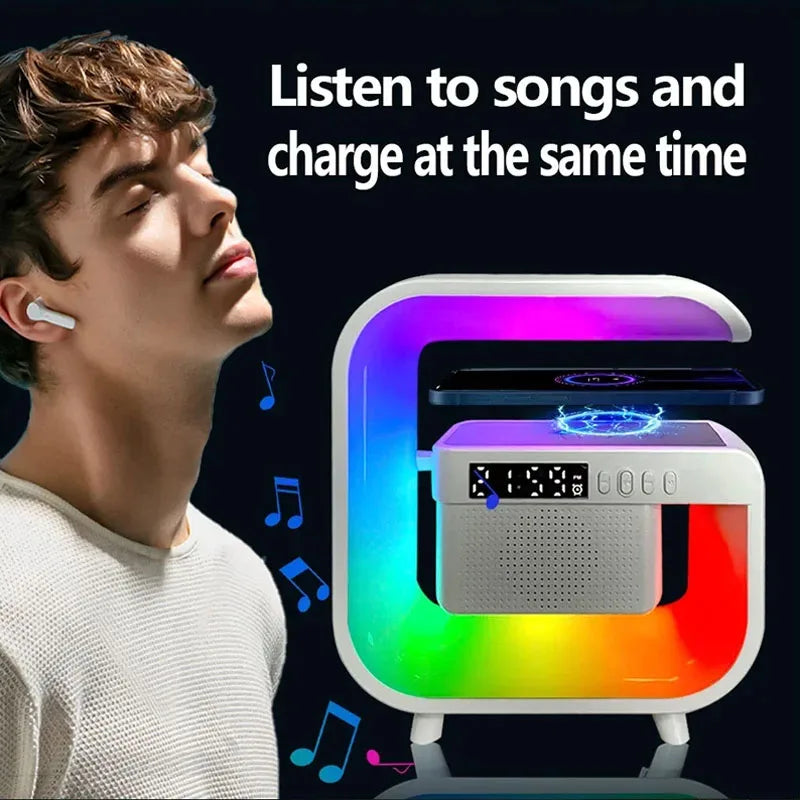 Multifunction Wireless Charger Stand with Bluetooth Speaker and RGB Night Light