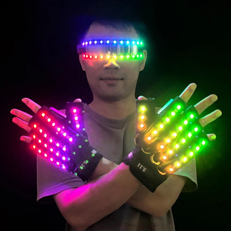 Rechargeable LED Glowing Gloves, Colour-Changing Pair for Stage and Parties