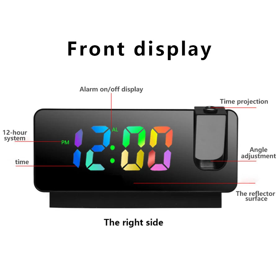 LED Projection Alarm Clock, 180° Rotatable Projector, Snooze