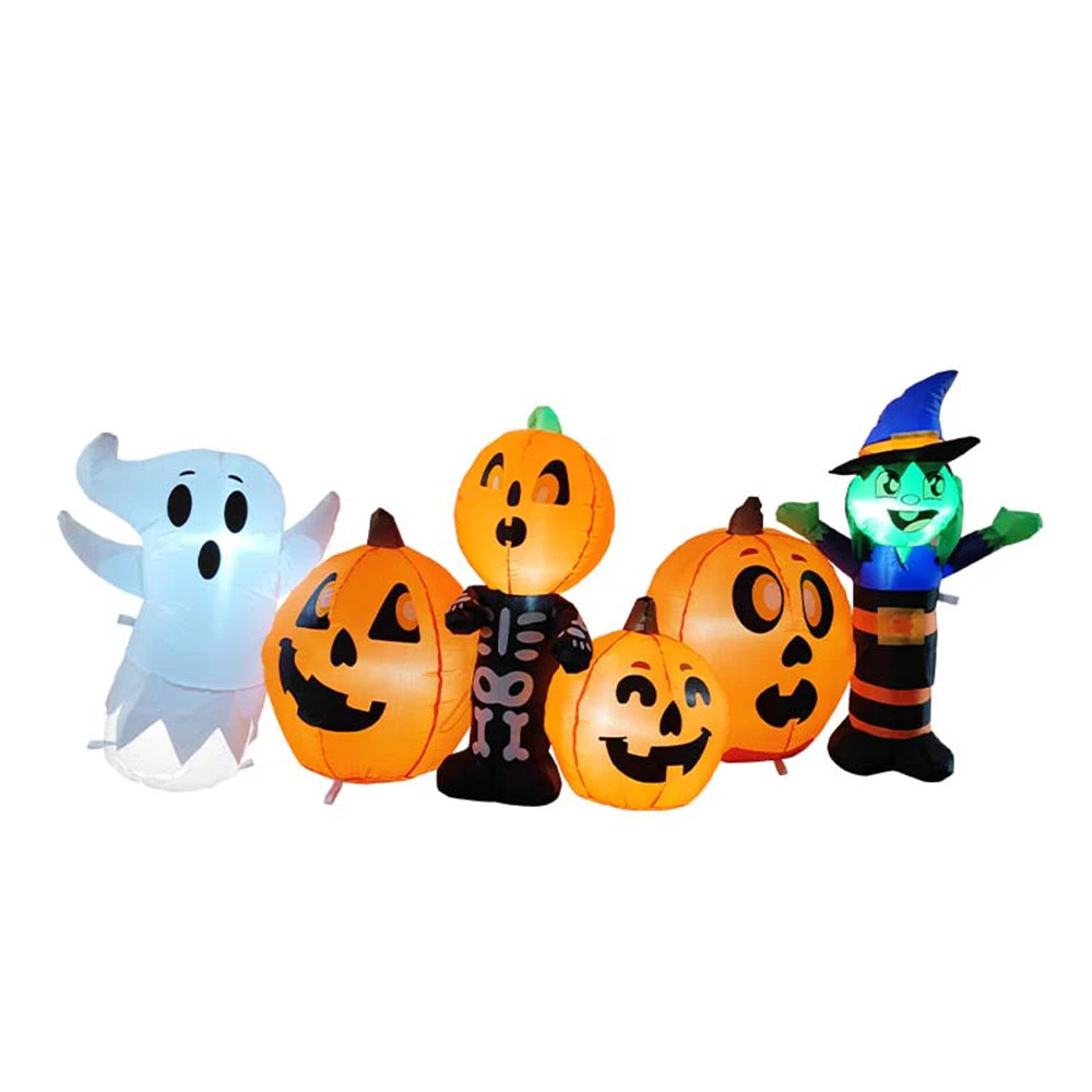8FT Inflatable Halloween Pumpkin, Witch and Ghost, Illuminated