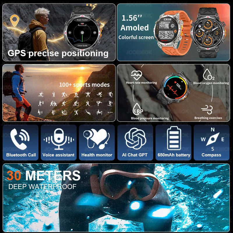 Rugged GPS Smart Watch with Compass, Altimeter & Barometer, 5ATM