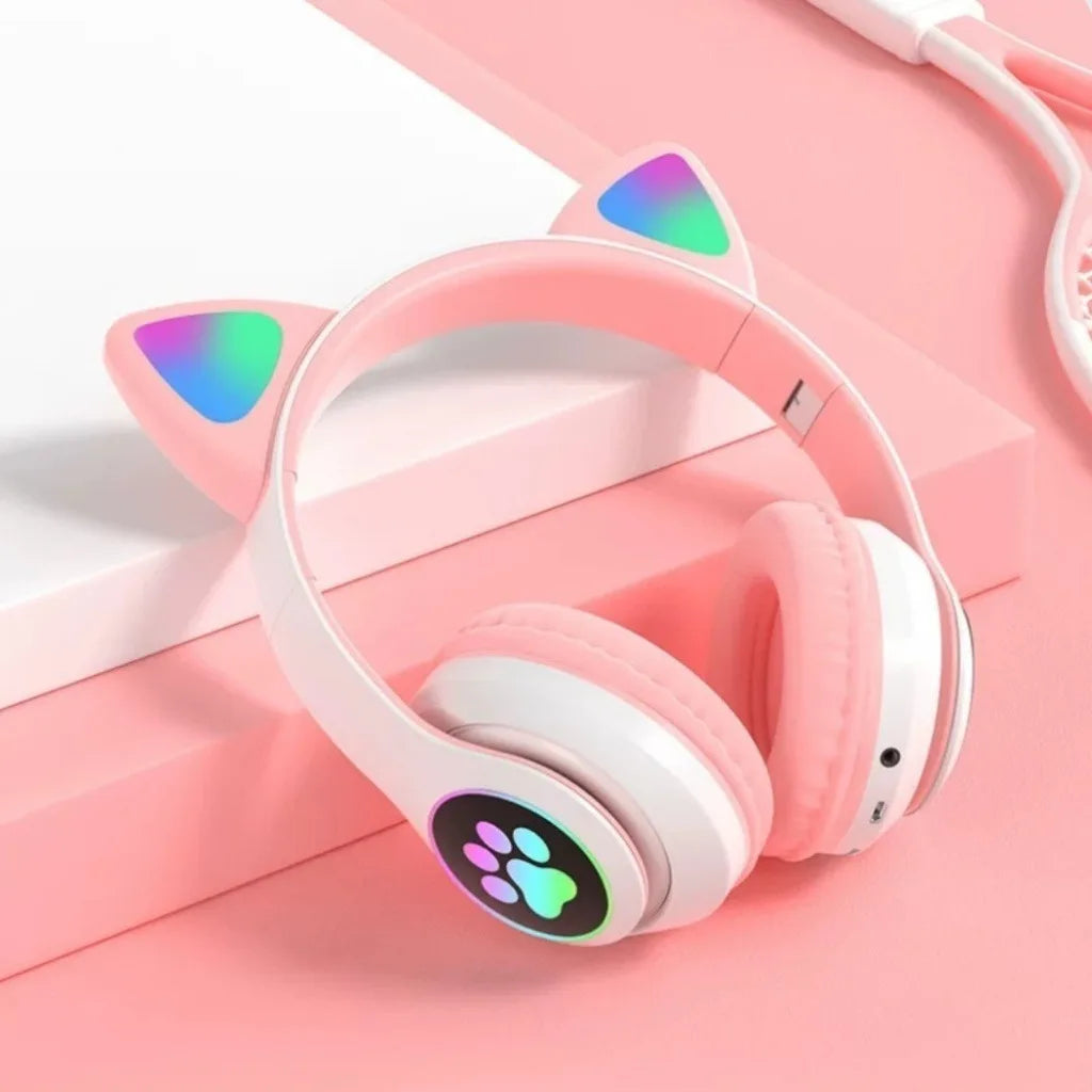Light-Up Cat Ear Bluetooth 5.0 Wireless Over-Ear Headphones