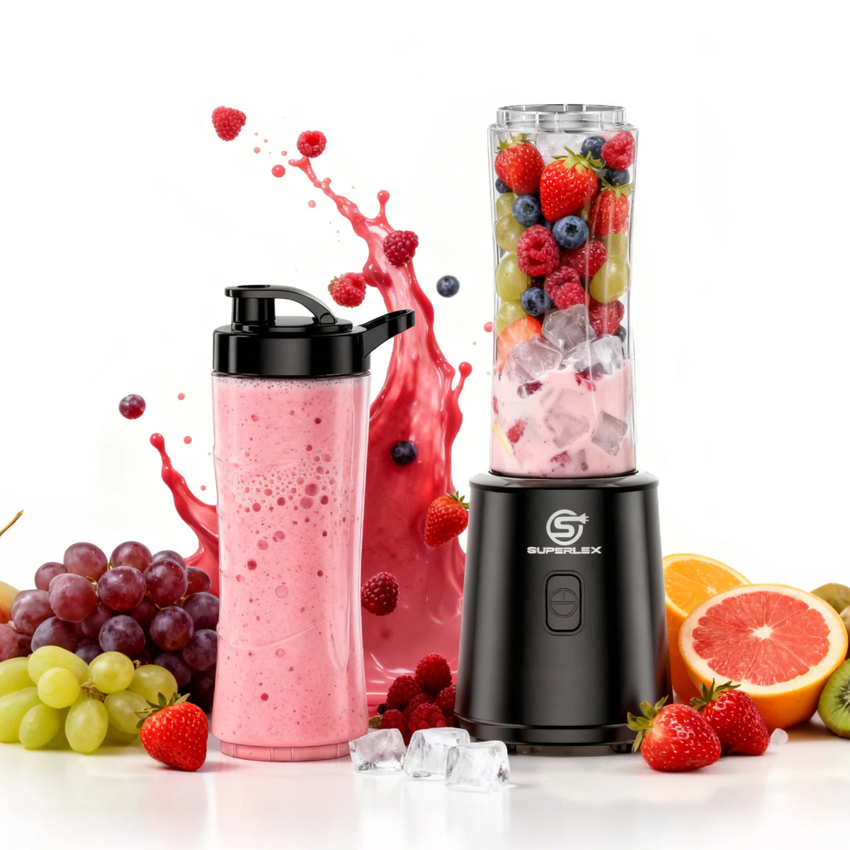 600ml Double Cup Portable Blender, 4000mAh Ice-Crushing Juicer
