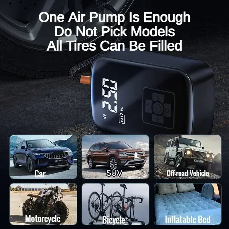 Portable Wireless Car Air Pump, 30L/min with Digital Pressure Preset and Auto Stop