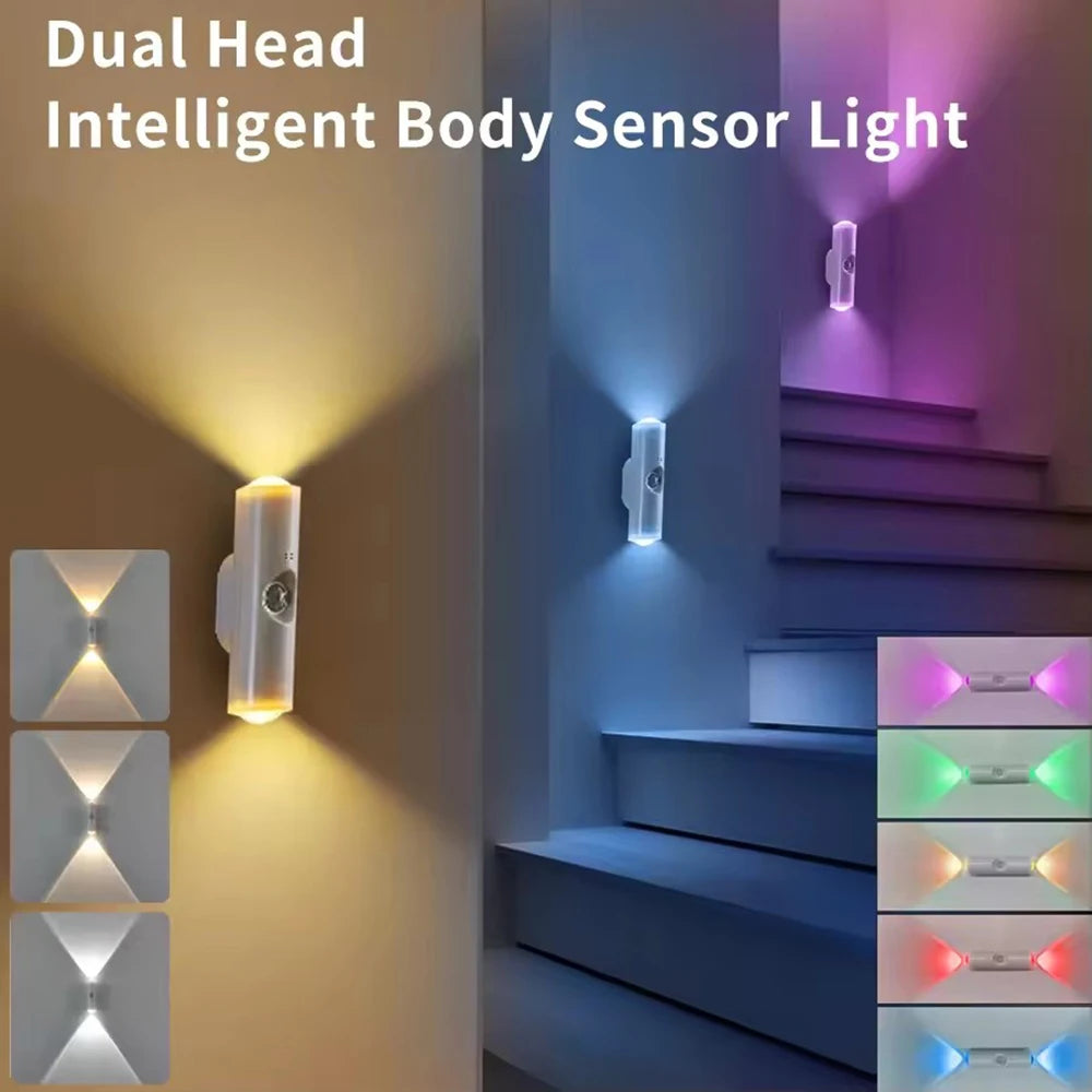 Double-Head RGB Motion Sensor Wall Lamp, Rechargeable, 2 Pack