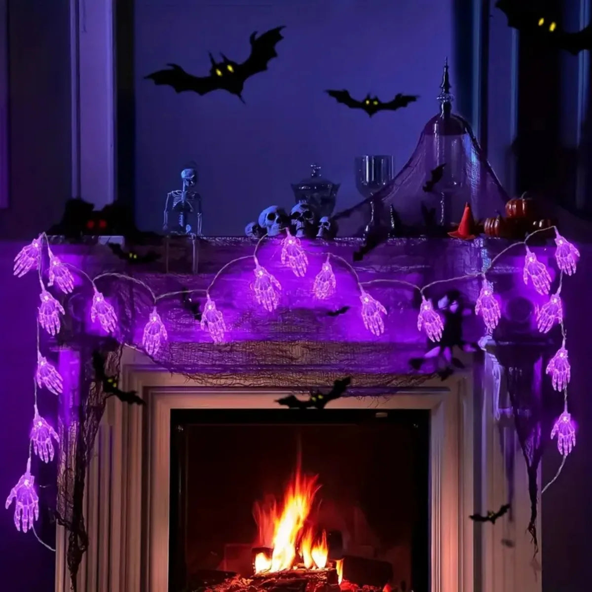 20 LED Halloween Skeleton Hand String Light, Battery Powered