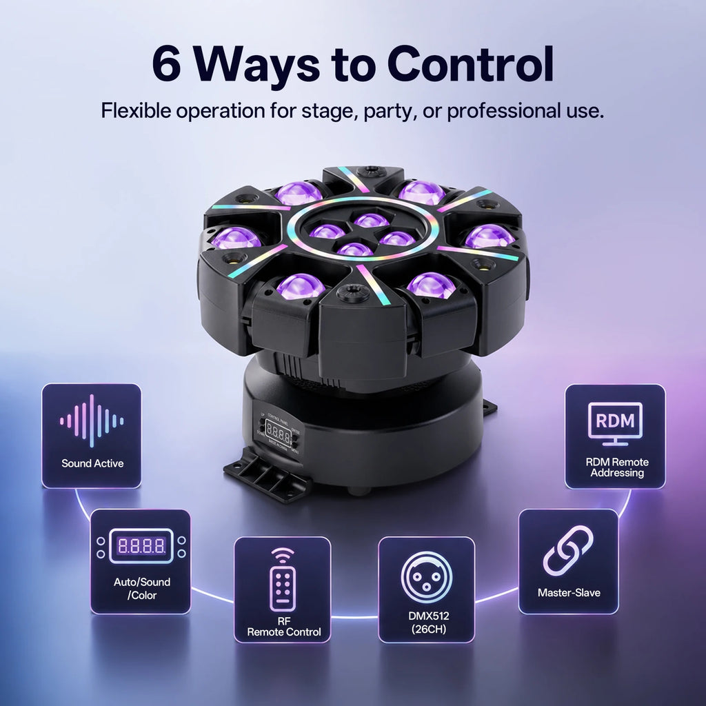 150W RGBW 6-Arm Moving Head DJ Light, DMX