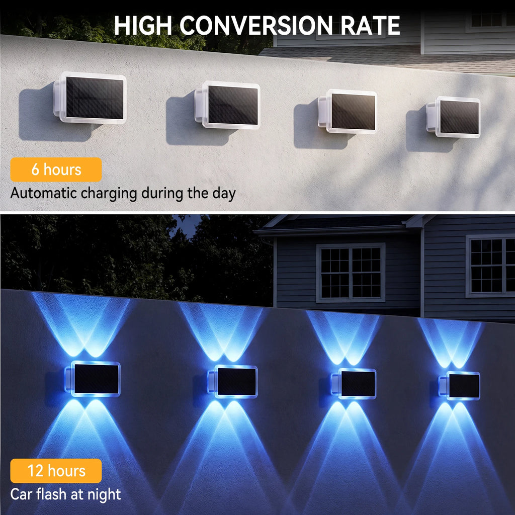 RGB LED Solar Fence Lights, Top and Bottom Light, IP65, 2/4 Set