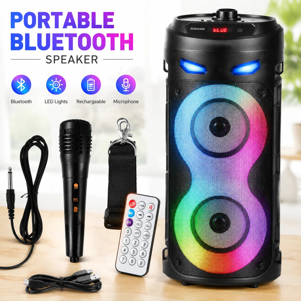 Portable Bluetooth party speaker with microphone