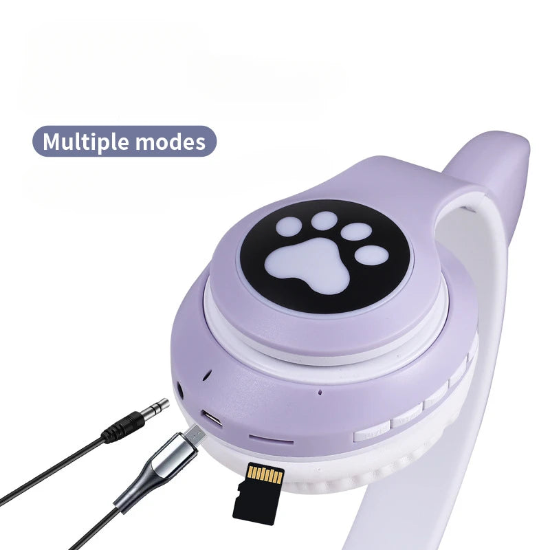 Light-Up Cat Ear Bluetooth 5.0 Wireless Over-Ear Headphones
