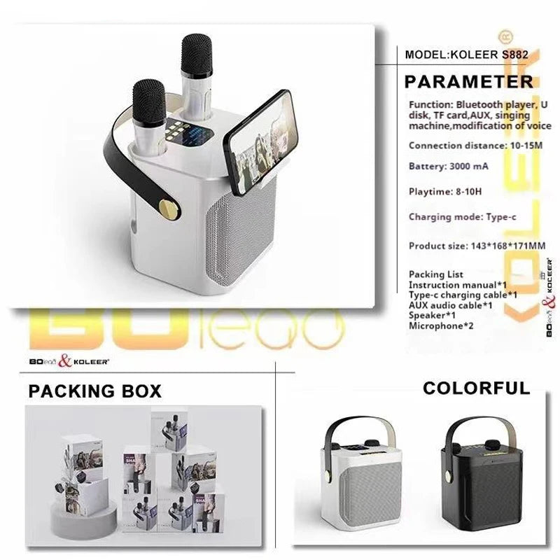 Portable Karaoke Bluetooth Speaker with Subwoofer and Microphone