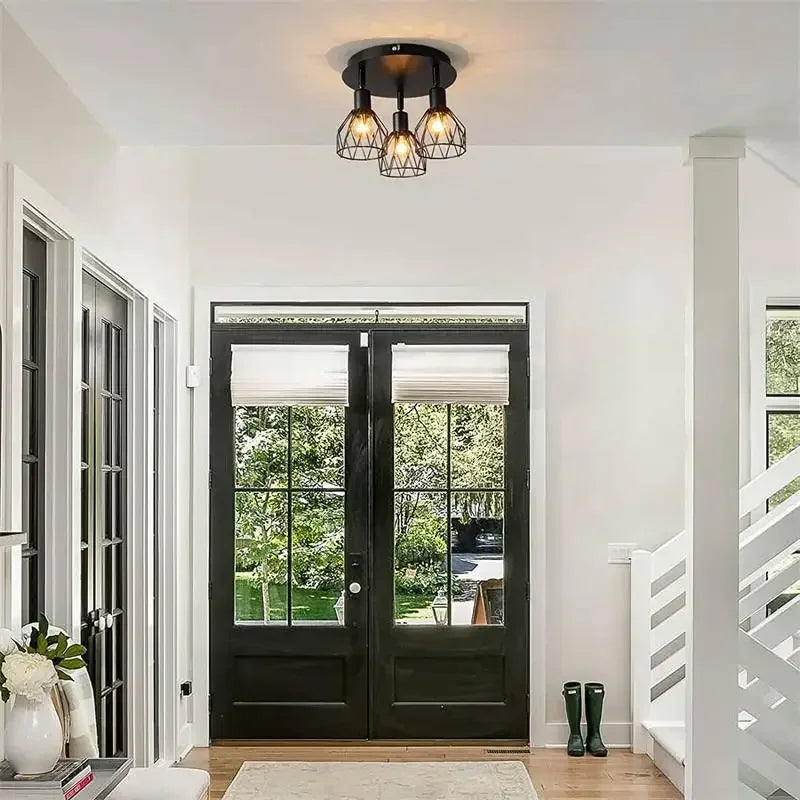 Industrial 3-Head Ceiling Light for Hallway and Living Room