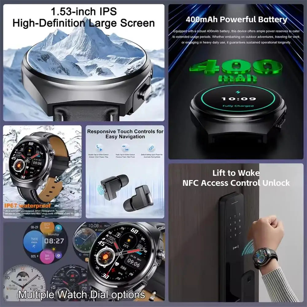 2-in-1 NFC Smart Watch with Built-in TWS Earbuds (2026)