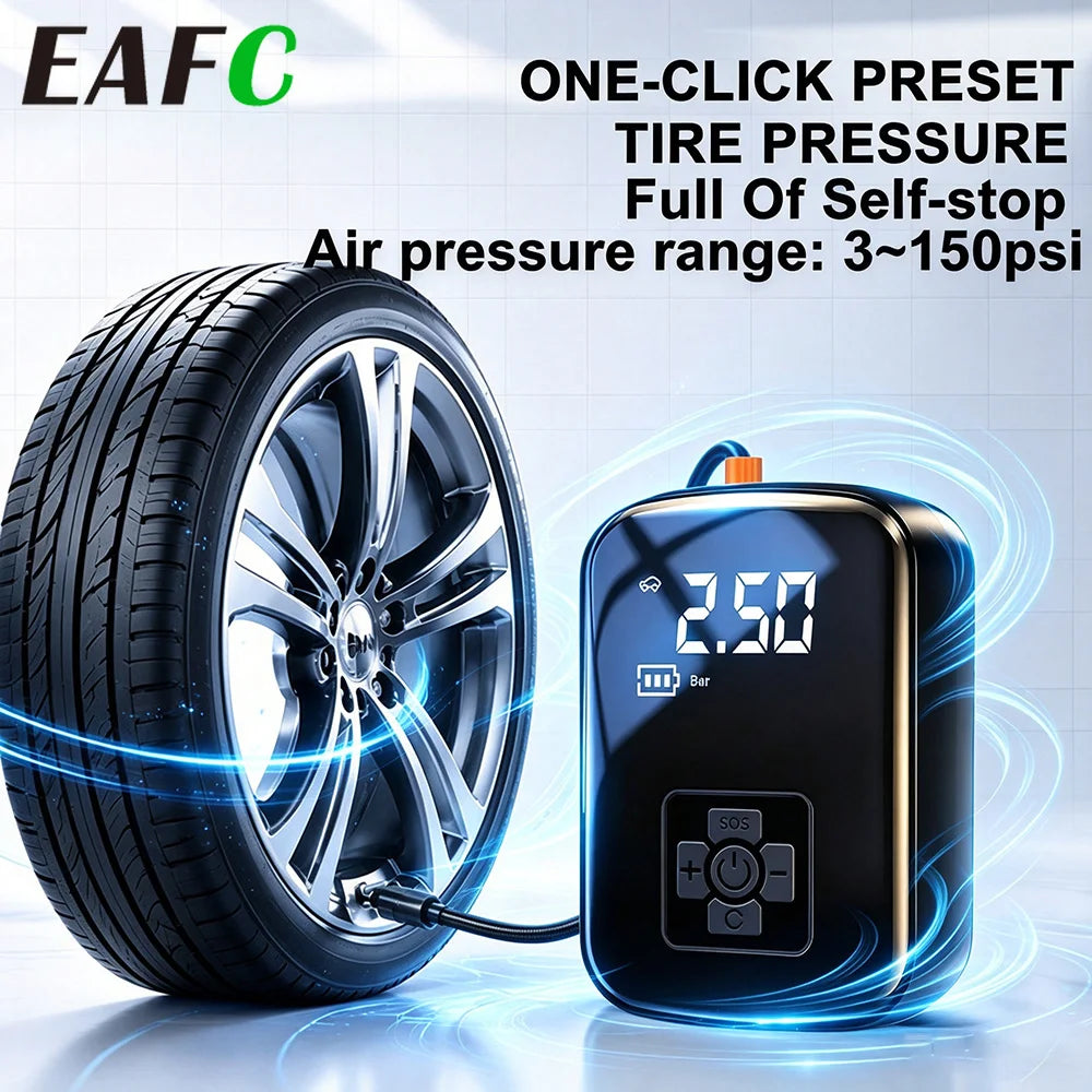 Portable Wireless Car Air Pump, 30L/min with Digital Pressure Preset and Auto Stop