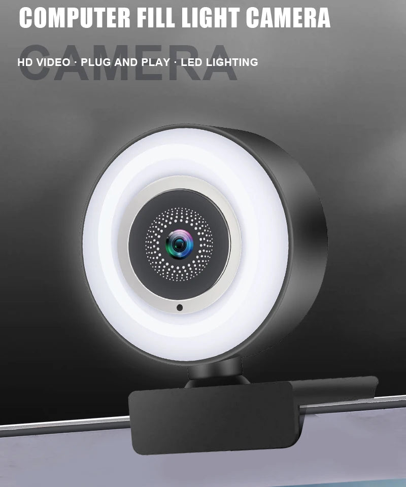 1080P Mini Webcam with Ring Fill Light and Microphone, USB