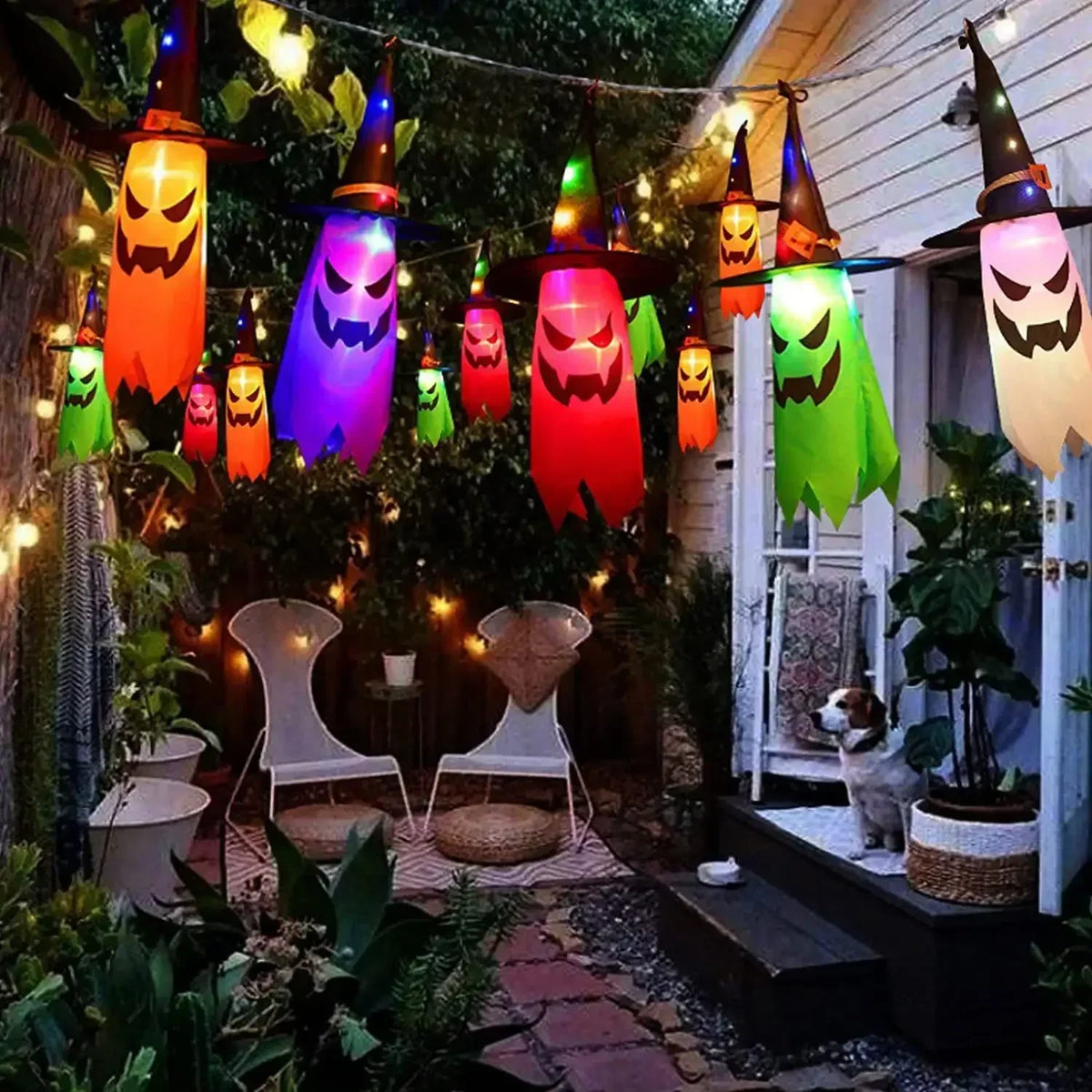 5 Piece Halloween Witch Hat String Lights, Coloured LED