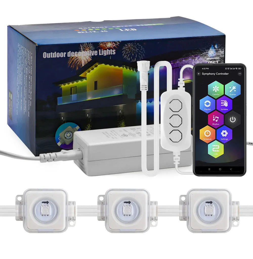 Outdoor Eaves LED Light Kit, RGBIC Addressable, 30 Pixels, DC24V