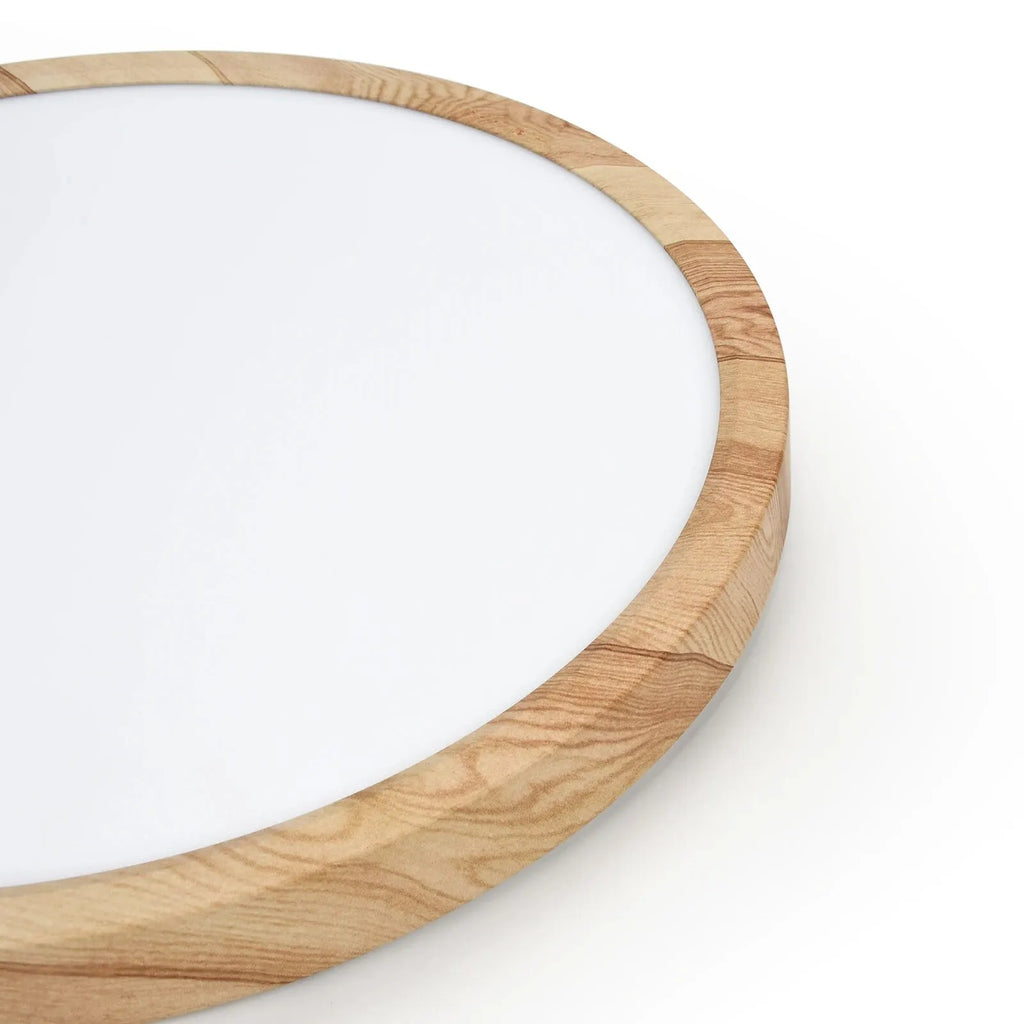 Round LED Flush Ceiling Light, Wood Grain and White, 3-Colour