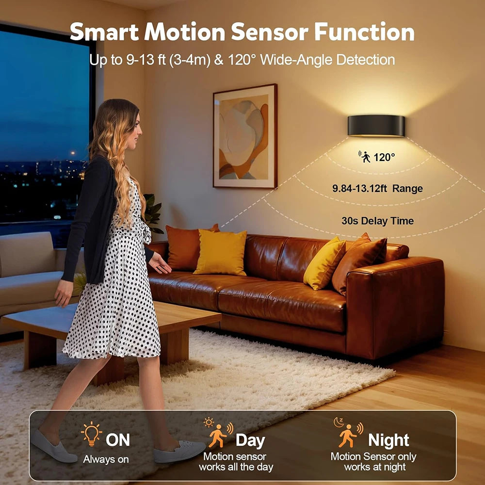 Motion Sensor Wall Sconces, Set of 2, 4000mAh Rechargeable with Remote