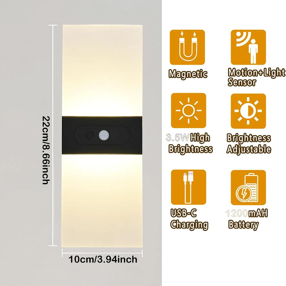 USB Rechargeable Touch and Motion Sensor Wall Lamp, 2 Pack