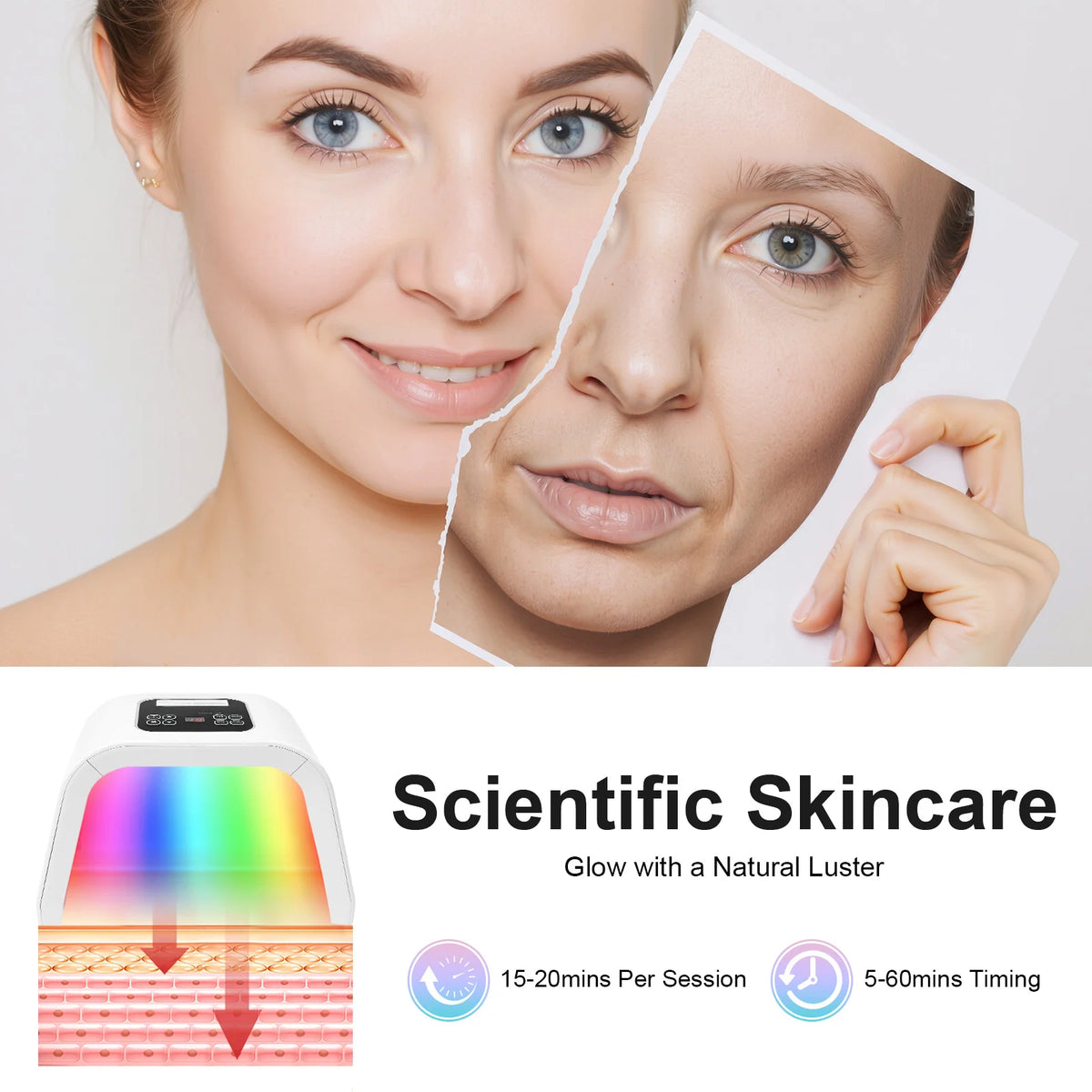7-Colour PDT Photon LED Face Mask, 287 LEDs, Salon and Spa Beauty Equipment