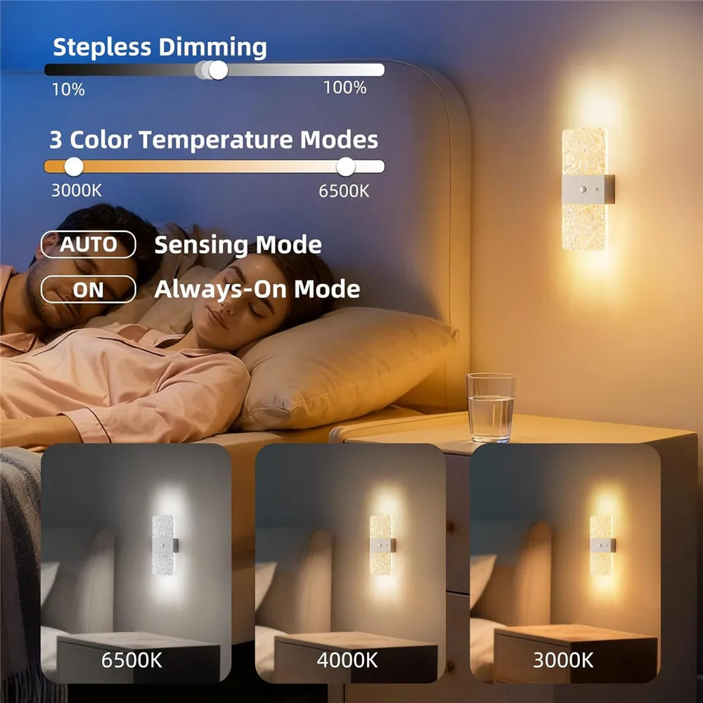 Motion Sensor Acrylic LED Wall Lamp, 2 Pack
