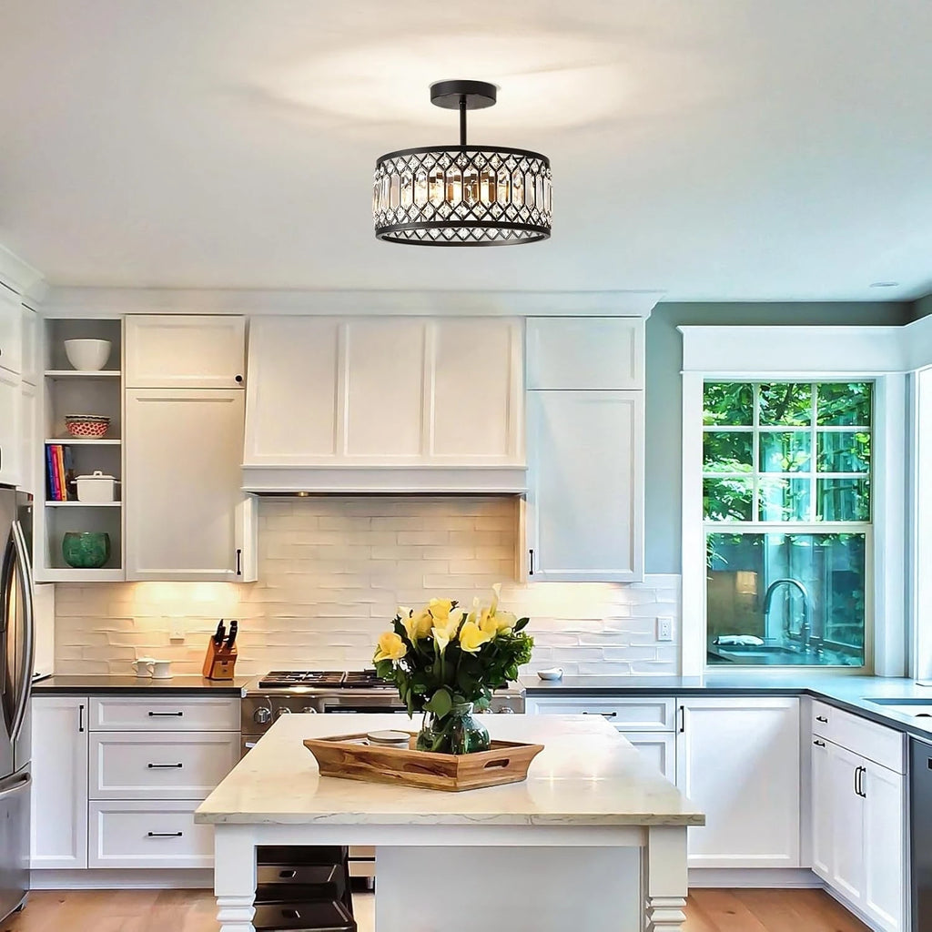 Small Black Crystal LED Ceiling Light, Dimmable