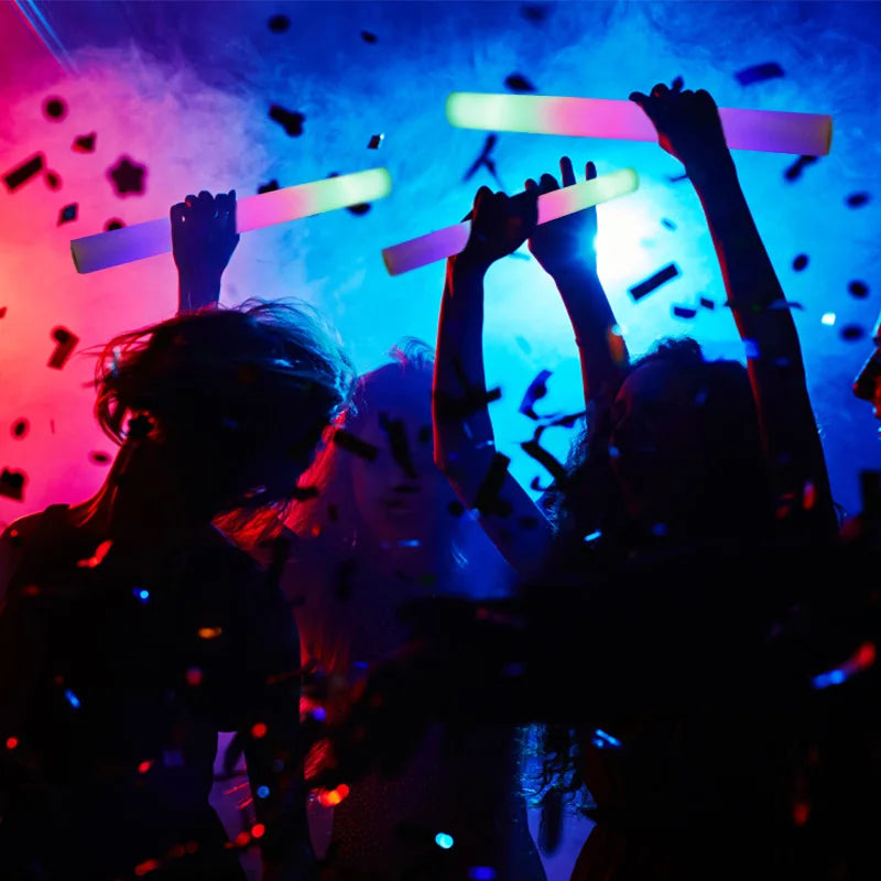 LED Glow Foam Sticks, 15 or 30 Pack, Colourful RGB Party Tubes