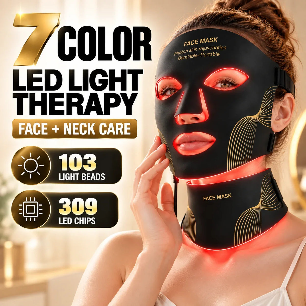 Flexible Silicone 7-Colour LED Face and Neck Light Therapy Mask