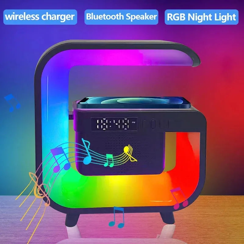 Multifunction Wireless Charger Stand with Bluetooth Speaker and RGB Night Light