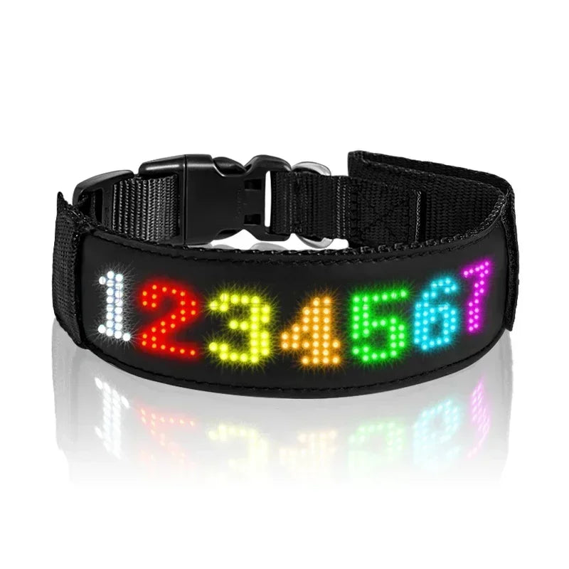 Programmable LED Display Dog Collar, Scrolling Text and Animations, Rechargeable