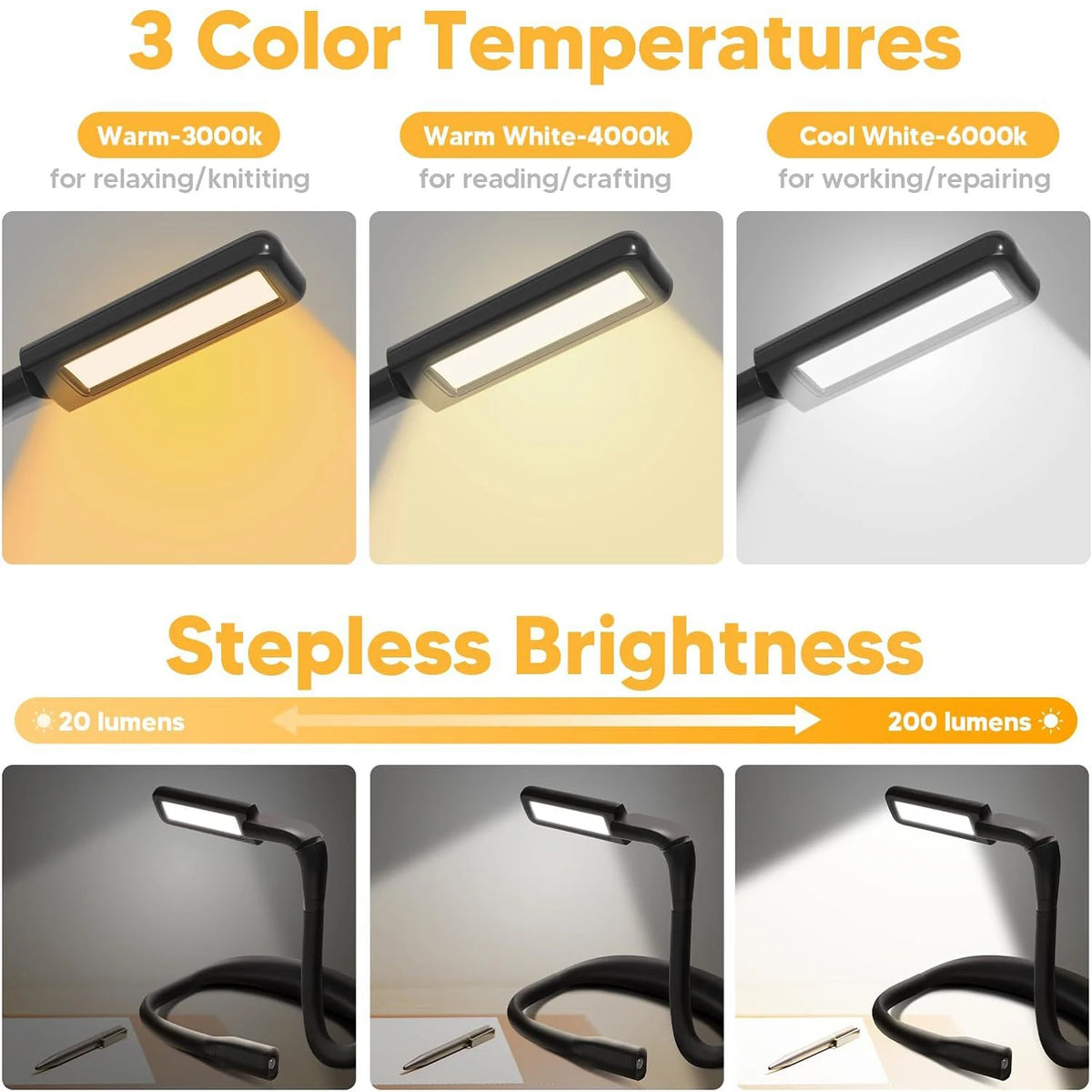 Rechargeable LED Neck Reading Light, Flexible and Bendable