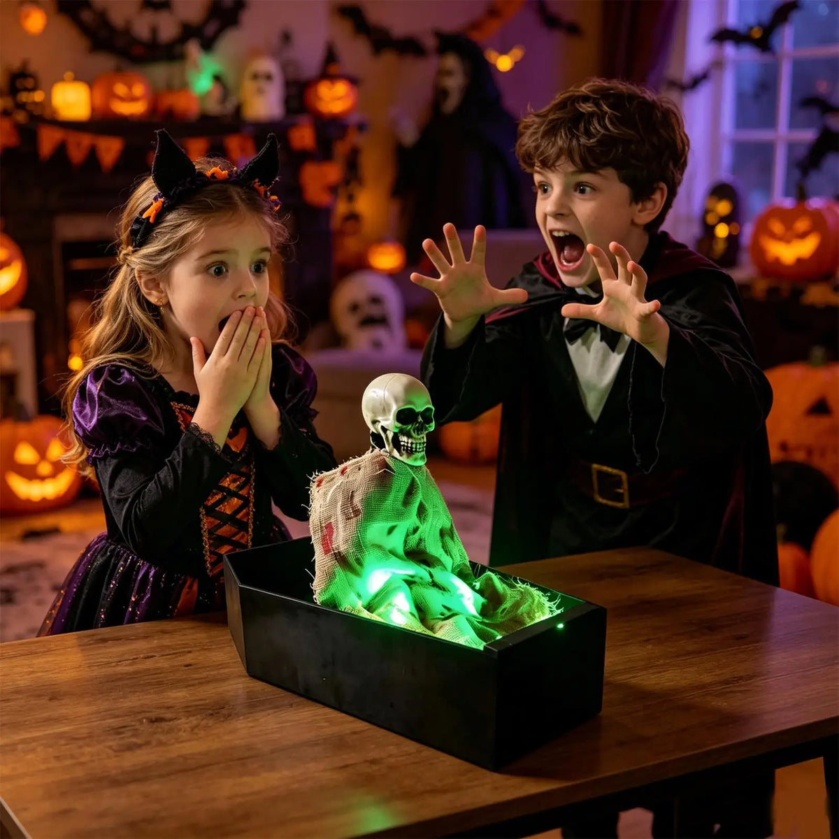 Halloween Voice-Activated Skeleton Figure with LED Lights